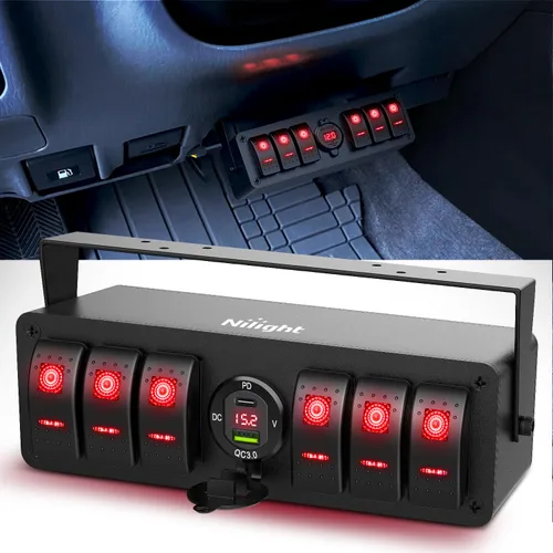 Vista 20 de Nilight - Caja de interruptor basculante (4 cuadrillas, 12 V, SPST, encendido), color naranja Toggle Switches PD Type C and QC 3.0 USB Sockcet