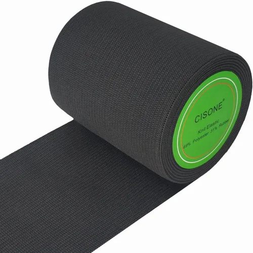 Vista 4 de Tejido elástico de 1.5 pulgadas de ancho, color negro, elástico de alta elasticidad, banda elástica de punto de 5 yardas