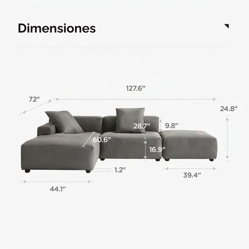 Vista 2 de Acanva Juego de sofá modular moderno de lujo en forma de L, sofá tapizado Gris oscuro
