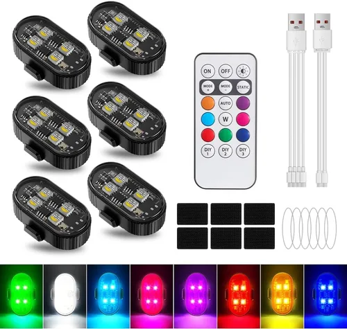 Vista 9 de 4 piezas de luces LED estroboscópicas inalámbricas con mando a distancia, 8 colores, 10 modos de iluminación, luz trasera para bicicleta recargable