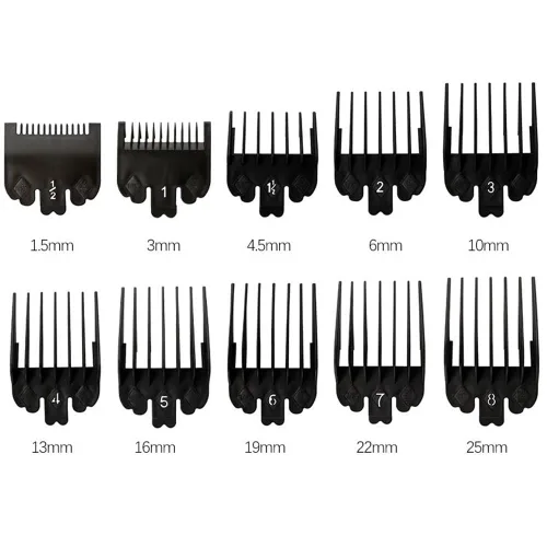 Vista 2 de gofidin 10 unids/set cortadora de pelo Peines guía kit 0.059-0.984 in plástico recortadora de pelo guardias peluquero piezas de repuesto universal