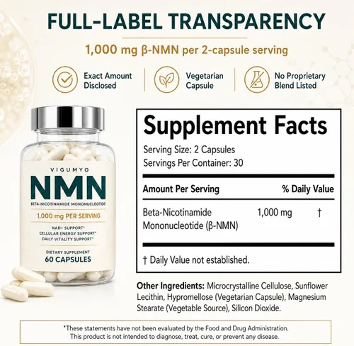 Vista 5 de NMN 1000 mg, bienestar de energía celular, 60 cápsulas
