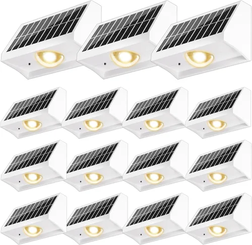 Vista 13 de Luces solares para valla al aire libre, impermeables, LED de alto brillo con lente spot, luces para cubierta, 7 modos blanco cálido y frío RGB