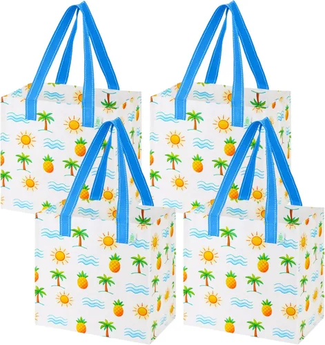 Vista 18 de VENO Paquete de 4 bolsas de comestibles reutilizables de Navidad, bolsas de compras resistentes con asas, para carrito de compras con parte inferior