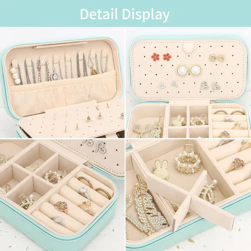 Vista 4 de DesignSter Joyero de viaje, estuche portátil de piel sintética, pequeñas cajas de joyería para regalos, organizador de joyas de viaje para mujeres