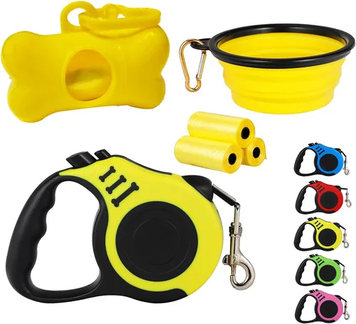 Vista 7 de Correa retráctil resistente para perros o gatos pequeños, cinta de nailon 360 sin enredos, mango antideslizante, con dispensador de bolsas de basura
