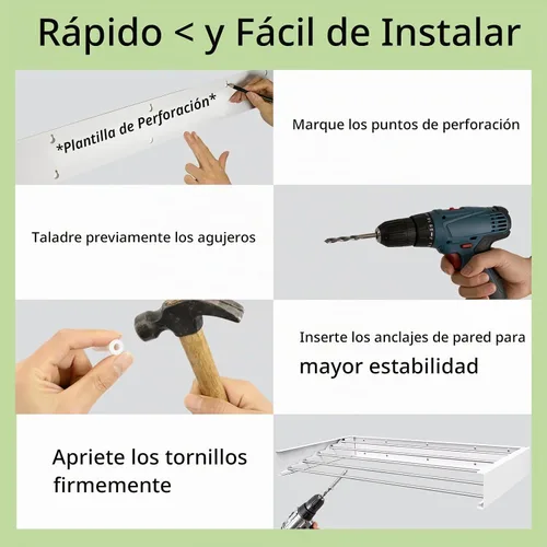 Vista 6 de Tendedero de pared de 31.5 pulgadas, estante de secado de ropa plegable de pared, estante de secado de ropa para ahorrar espacio, estante de secado
