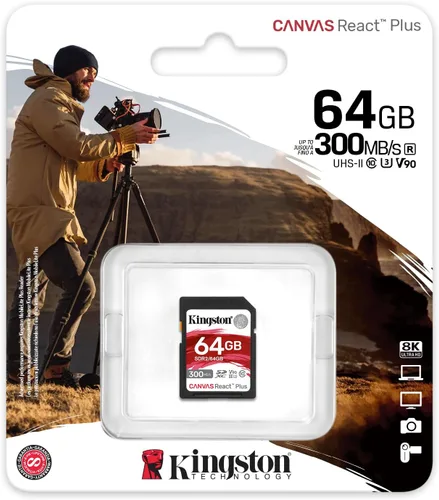 Vista 3 de Kingston Canvas React Plus Tarjeta SD de 64 GB SDXC UHS-II 300R/260W U3