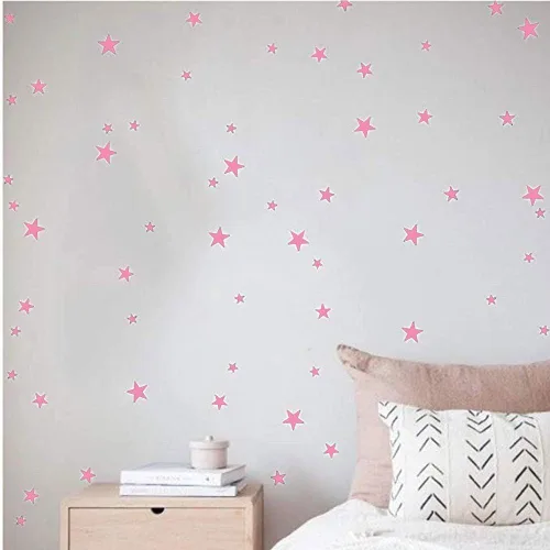 Vista 3 de Adhesivo de pared de estrellas, 78 unidades, diseño de estrellas rosas, fácil de despegar y pegar para habitación, decoración de habitación de niños