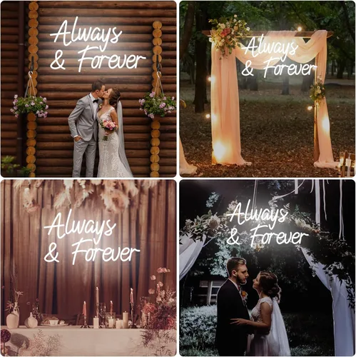 Vista 2 de Letreros de neón con texto en inglés «Always and Forever» para decoración de pared, de compromiso, de neón, para boda, propuesta, aniversario