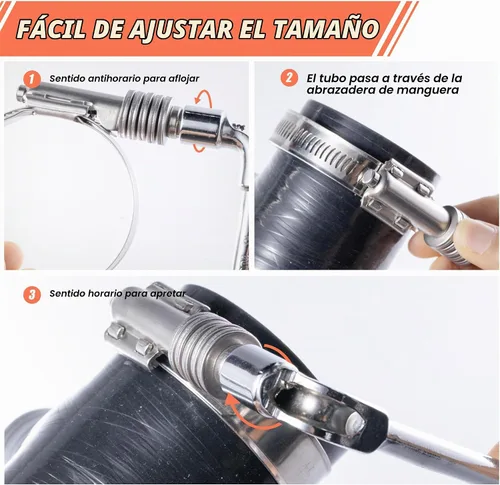 Vista 7 de Paquete de 2 abrazaderas de manguera sin fin de alta resistencia, rango ajustable de 1"-1 3/4" (25-45mm), abrazaderas de manguera de engranaje sin 2