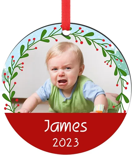 Vista 14 de Adornos de Navidad personalizados 2025, adorno de Navidad personalizado de doble cara, adorno de foto para árbol de Navidad para niños, mamá, papá