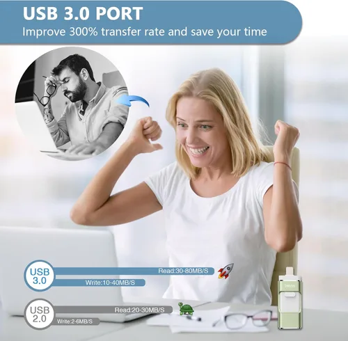 Vista 7 de Unidad flash de 256 GB [no requiere aplicación] diseñada para teléfono, tableta, Android y computadoras, lápiz fotográfico 4 en 1