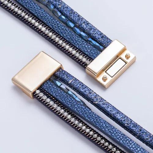 Vista 90 de FANCY SHINY - Pulsera de cuero estilo bohemio, pulsera de cuentas de cristal con cierre magnético, regalos de joyería para mujer
