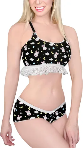 Vista 2 de Littleforbig Lacy Trim Women Nightwear Strap Sleepwear Cami Top Shorts Lingerie Bralette Loungewear Set - Snuggle Bunny