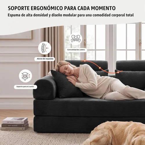 Vista 5 de Sofá cama de espuma viscoelástica de 79 pulgadas, futón convertible con reposacabezas alto, sofá sin hueso Negro
