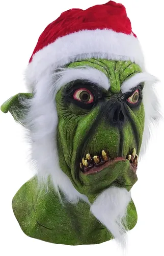 Vista 5 de Ghoulish Productions Máscara de látex de Navidad de horror de Santa verde, Verde