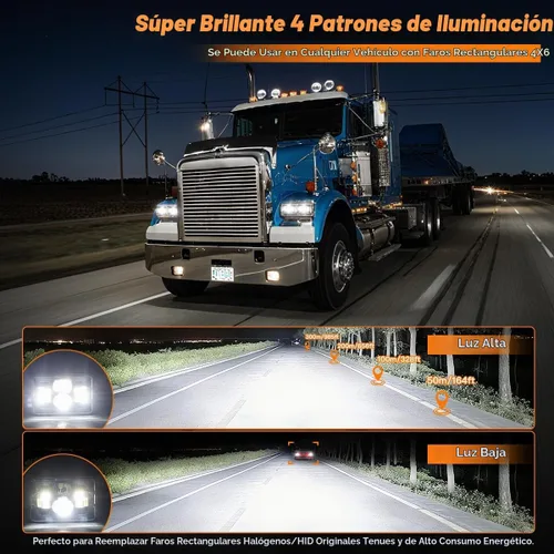 Vista 2 de Faros LED de 4 x 6 pulgadas con certificación DOT, 2 piezas, haz alto/bajo, rectangular, para camiones Kenworth T800, W900, Peterbilt, Oldsmobile