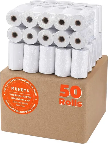 Vista 11 de MUNBYN 2 1/4" x 50' Papel Térmico para Recibos (5 Rollos), Papel de Recibo de 58mm Libre de BPA Se Adapta a Todas las Mini Impresoras Térmicas POS