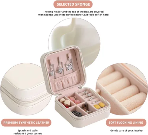 Vista 3 de Casegrace - Mini joyero portátil de viaje de cuero para joyas organizador de anillos caja de regalo para niñas y mujeres