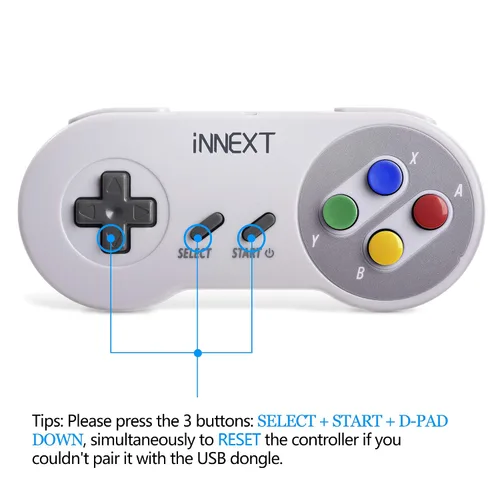 Vista 8 de 2 unidades de controlador USB inalámbrico de 2,4 GHz compatible con juegos de SNES, controlador USB SNES retro para PC clásico super para Windows PC