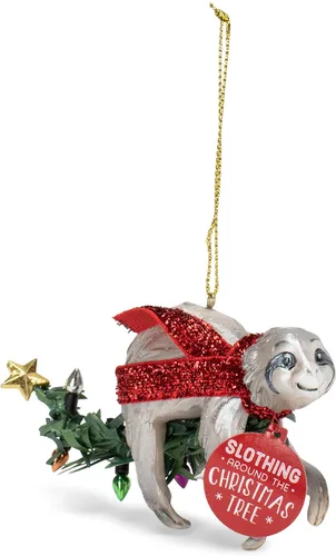 Vista 2 de DEMDACO Perezoso perezoso alrededor del árbol de Navidad, adorno de resina para árbol de Navidad, 3.5 x 2.5 pulgadas