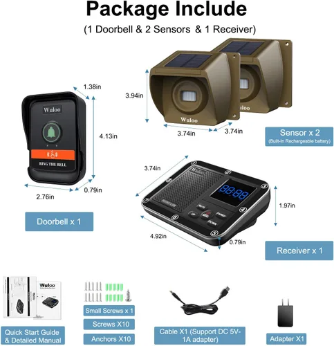 Vista 9 de Alarma solar inalámbrica para entrada con pieza adicional de timbre, sistema de seguridad inalámbrico multifuncional para el hogar, batería