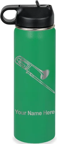 Vista 35 de LaserGram Botella de agua personalizada, trombón, acero inoxidable de doble pared aislada al vacío con popote superior, regalo grabado personalizado