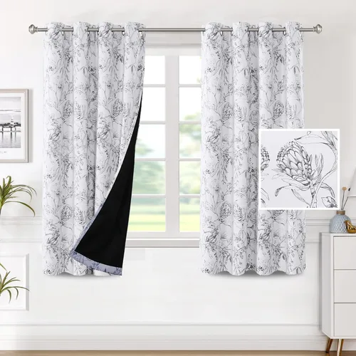 Vista 59 de H.VERSAILTEX - Cortinas 100% blackout con estampado floral de cattleyas, 45 pulgadas de largo, juego de 2 paneles térmicos con forro negro, a prueba