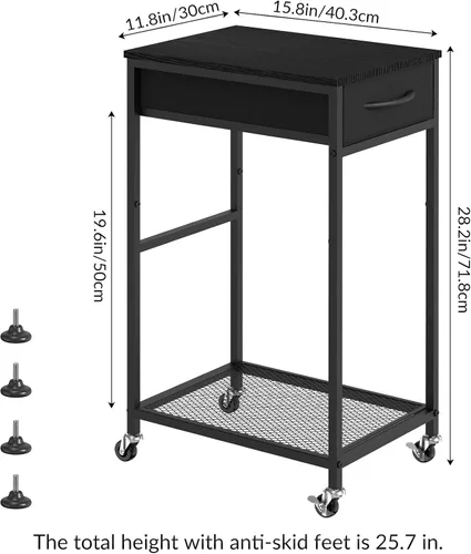 Vista 2 de CADUKE - Soporte de torre para computadora de 2 niveles, color negro, soporte de PC con cajón de tela Moderno soporte de impresora, patas