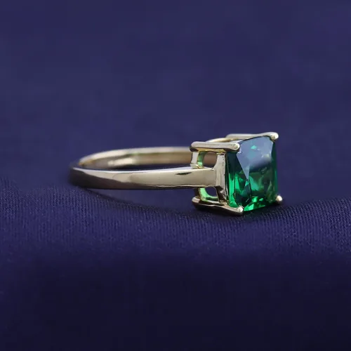 Vista 4 de AFFY Anillo de compromiso solitario de esmeralda verde simulada de corte cojín de 0.276 in para mujer, en oro de 14 quilates sobre plata esterlina