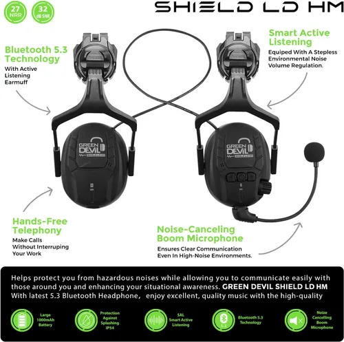 Vista 3 de Casco de seguridad para motosierra forestal GREEN DEVIL con orejeras Bluetooth Casco de arborista Casco duro con visera incorporada Protector facial