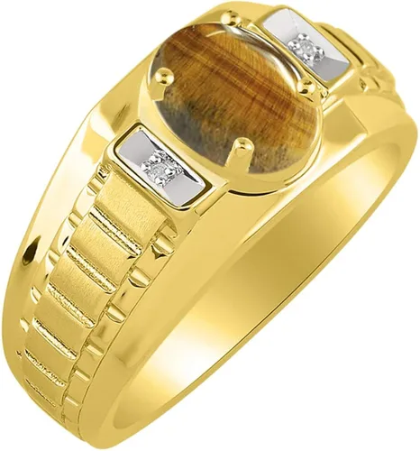 Vista 3 de Rylos Anillos de oro amarillo de 14 quilates para hombre, estilo clásico de diseñador de 0.315 x 0.236in, piedras preciosas ovaladas y auténticas