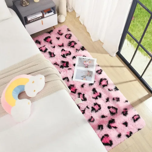 Vista 7 de BENRON Alfombras de pasillo rosas para dormitorio de niñas, estampado de leopardo, 2 x 6 pies para decoración de habitación de niños, guardería