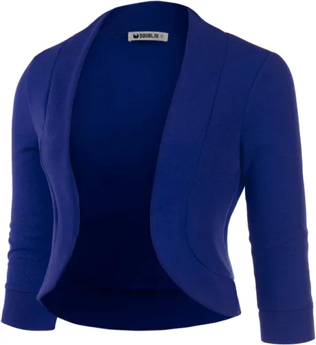 Vista 2 de DOUBLJU Bolero - Chaqueta corta con frente abierto, manga 34, básica, para negocios, casual, para mujer, talla grande