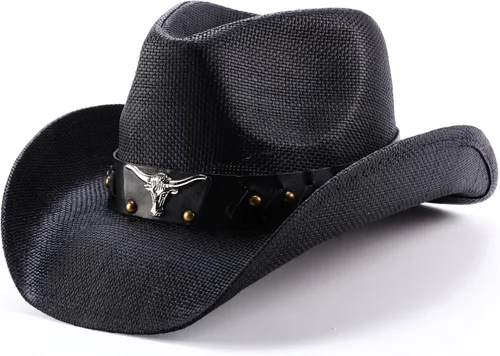 Vista 5 de thuizen Sombrero de vaquero de paja con corona de ganadero occidental para hombre y mujer