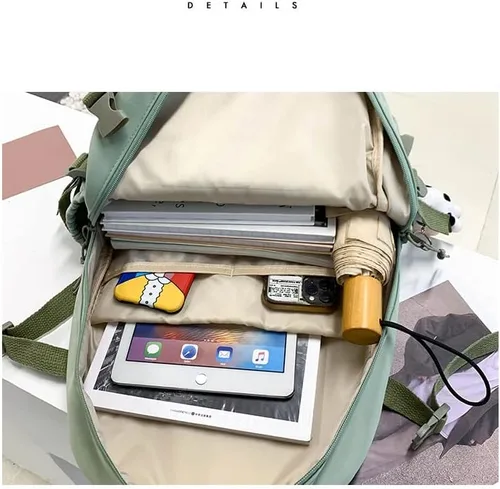 Vista 6 de ZUCHON Mochila Kawaii con bonito colgante y alfiler, bolsas escolares de gran capacidad, mochilas estéticas con bolsa de almuerzo, G-beige