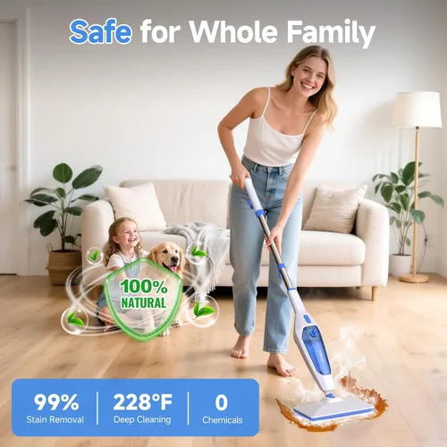 Vista 5 de SENMO Trapeador de vapor, limpiador de vapor desmontable 14 en 1 para el hogar y el piso, 1300 W, 228 °F, vaporizador multiusos de limpieza profunda