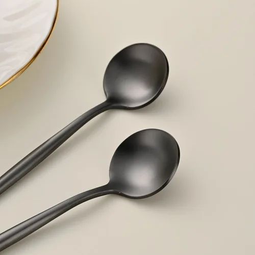 Vista 6 de 5.1 Pulgadas Cuchara de Té Satinada Negra SS18/10, Juego de 4 Mini Cucharas de Café de Acero Inoxidable, Cuchara de Té Pequeña, Cucharas Demitasse