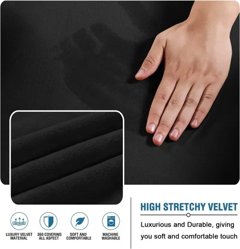 Vista 3 de IMYOGI Fundas de terciopelo para sofá sin brazos, fundas elásticas para sofá cama, fundas súper suaves, protector de muebles antideslizante con Negro