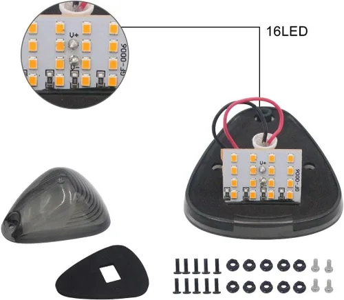 Vista 6 de 5 X Luz de Marcador de Cabina, Lente Ahumada con 16 Luces LED Ámbar para Techo, Luz de Holgura Superior para Ford F150 F250 F350 F450 F550 F650 F750