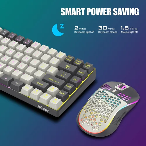 Vista 6 de RedThunder Combo de teclado y mouse inalámbricos K84, batería recargable retroiluminada RGB, 75% diseño de 84 teclas TKL ultra compacto