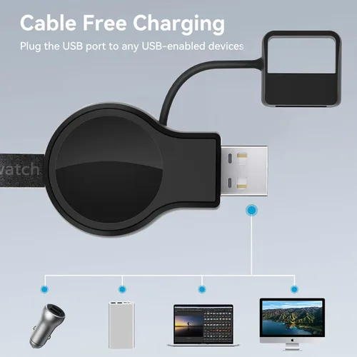 Vista 4 de LVFAN Cargador para Apple Watch, cargador portátil para iWatch, cargador inalámbrico USB de carga rápida, cargador magnético inalámbrico de viaje