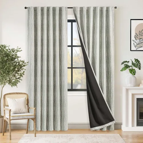 Vista 40 de jinchan - Cortinas bohemias 100% blackout de 54 pulgadas de largo para dormitorio, estampado geométrico negro sobre beige, con ojales