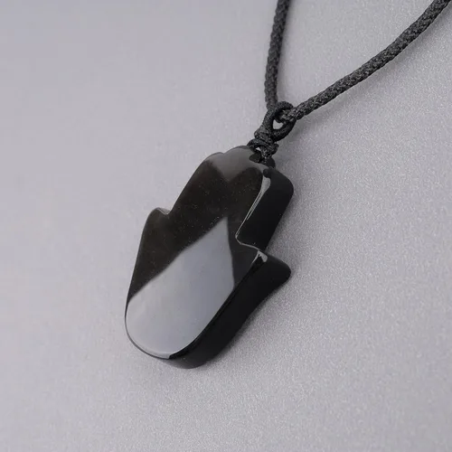Vista 6 de COAI Hamsa - Collar de obsidiana negra para hombre y mujer