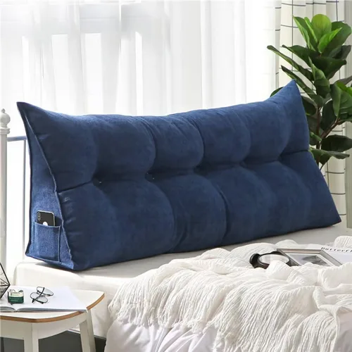 Vista 16 de Almohada triangular de lectura para reposo en cama, cojín grande para cabecero, respaldo largo, almohada de cuña con funda extraíble y dos bolsillos