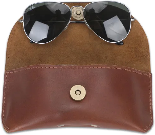 Vista 9 de Leather Eyeglass Case Genuine Leather Sunglasses Case Eyewear Pouch Glasses Sleeve Slim Unisex Eyeglass Holder