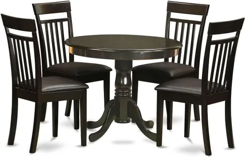 Vista 13 de East West Furniture AANCA5-MAH-W Juego de mesa de comedor de 5 piezas incluye una mesa de cocina redonda con pedestal y 4 sillas de comedor, 36 x 36