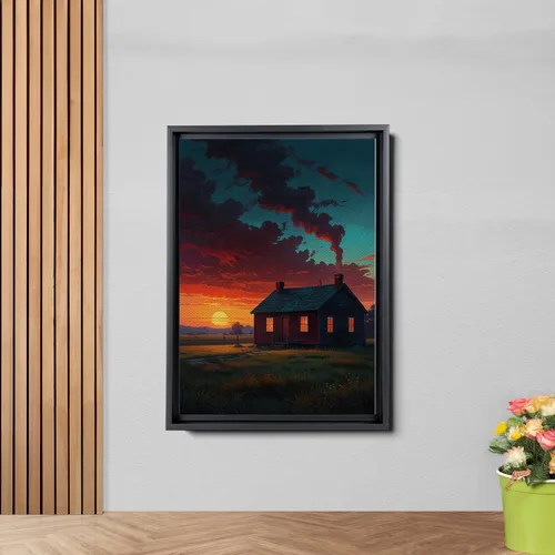 Vista 2 de Canvas Print Farmhouse On The Prairie Rustic Farmhouse Wall Art Framed Canvas Print Synthwave Rustic Mashup Art Watercolor print Canvas, Decor