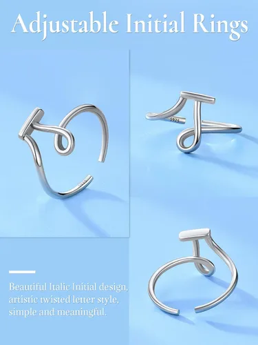 Vista 6 de SILVERCUTE S925 Initial Rings, Adjustable Size 6-12 Statement Alphabet Letter A-Z Jewelry Personalized Twisted Initials Rings Sterling Silver